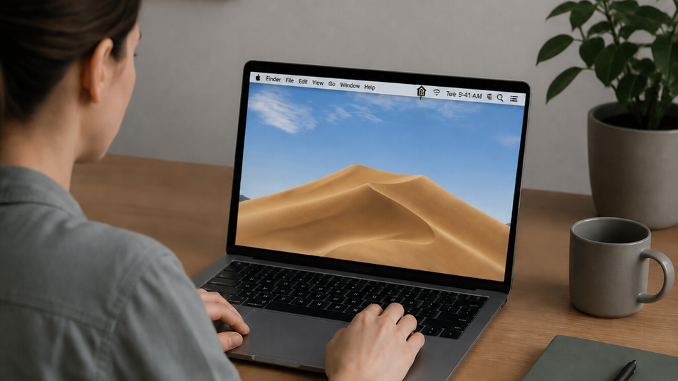 A tidy macOS menu bar on a laptop screen with a small cuckoo clock app icon visible among other menu items