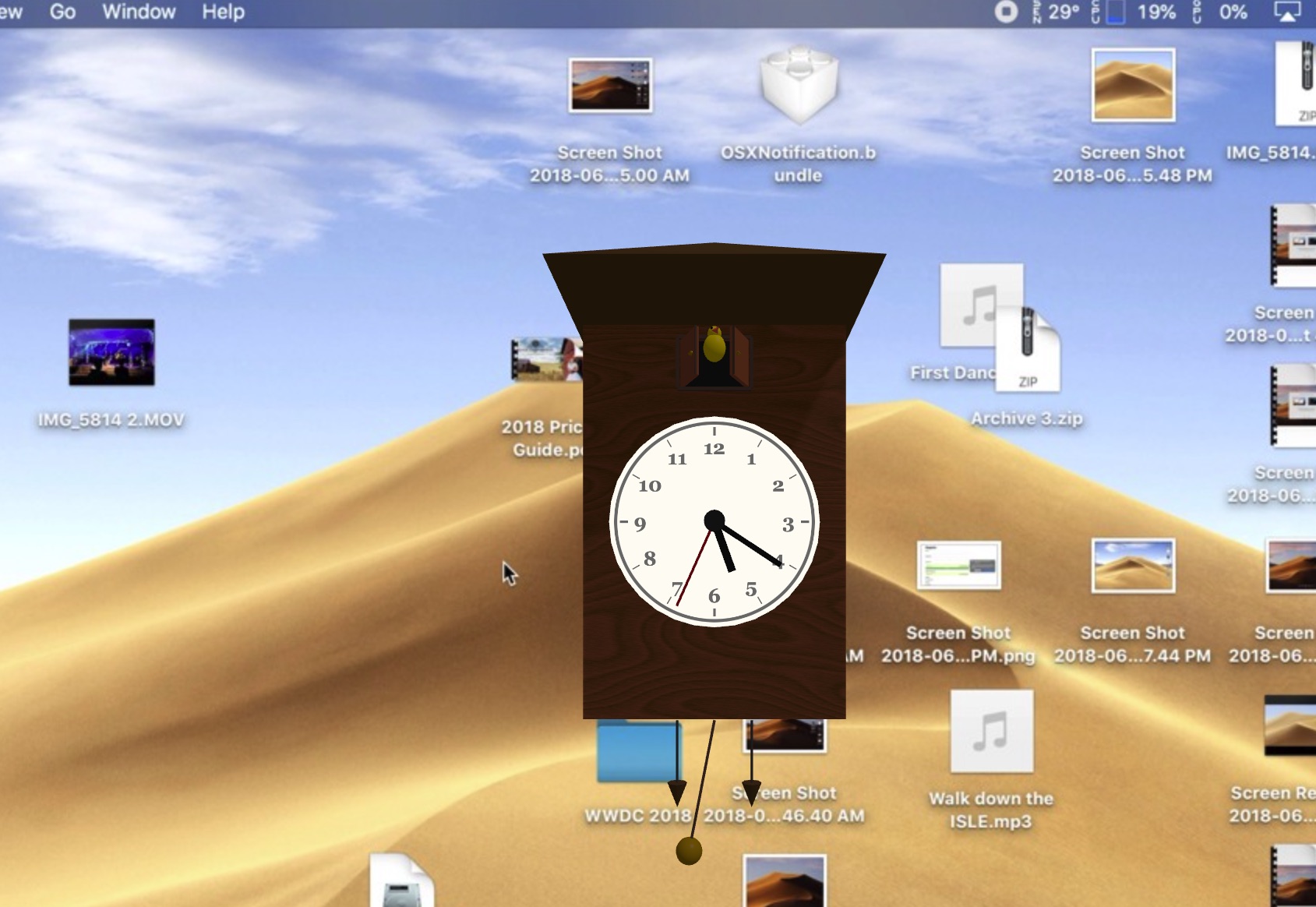 CuckooTimer desktop app showing 3D animated cuckoo clock on macOS desktop